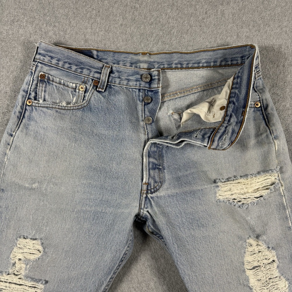 Levi's 501XX Distressed Light Wash Straight Leg Button Fly Jeans Size W35 L31